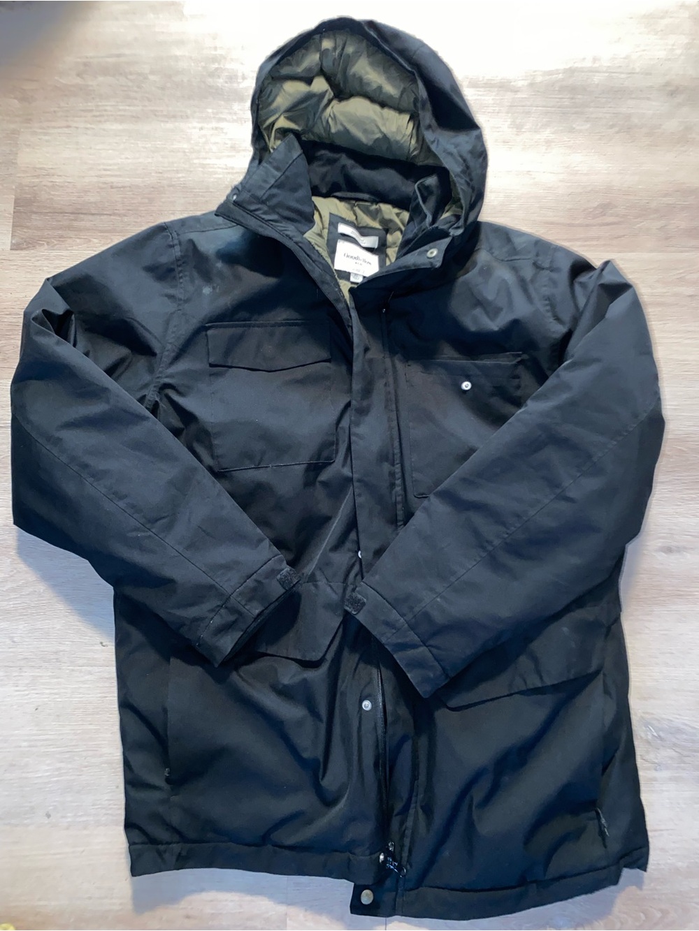 Goodfellow & Co Black Hooded Field Jacket with Olive Lining